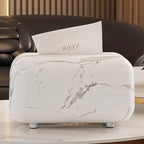Modern Marble White & Grey Square Tissue Box with Black Lid - Plastic Compact Tissue Holder for Home, Hotel, Office, or Bedside Table - Easy Access Tissues House Of Avana
