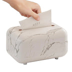 Modern Marble White & Grey Square Tissue Box with Black Lid - Plastic Compact Tissue Holder for Home, Hotel, Office, or Bedside Table - Easy Access Tissues House Of Avana
