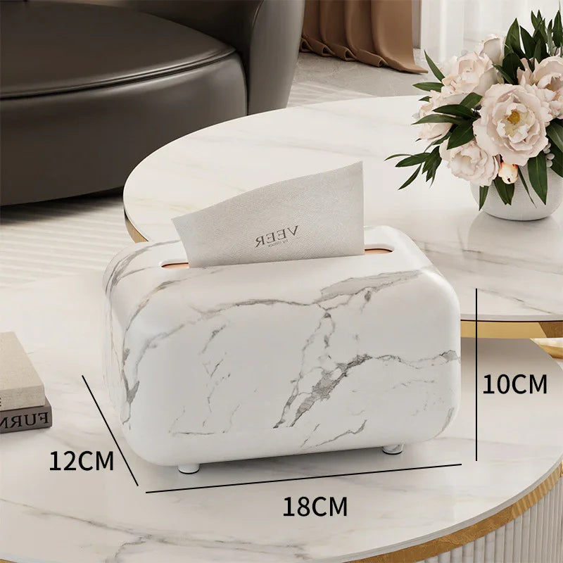 Modern Marble White & Grey Square Tissue Box with Black Lid - Plastic Compact Tissue Holder for Home, Hotel, Office, or Bedside Table - Easy Access Tissues House Of Avana