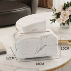 Modern Marble White & Grey Square Tissue Box with Black Lid - Plastic Compact Tissue Holder for Home, Hotel, Office, or Bedside Table - Easy Access Tissues House Of Avana