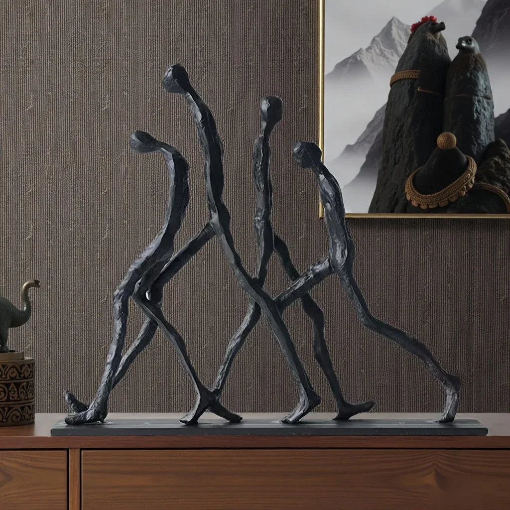 Modern Metal Sculpture - Minimalist Ascending Figures, front view - House Of Avana