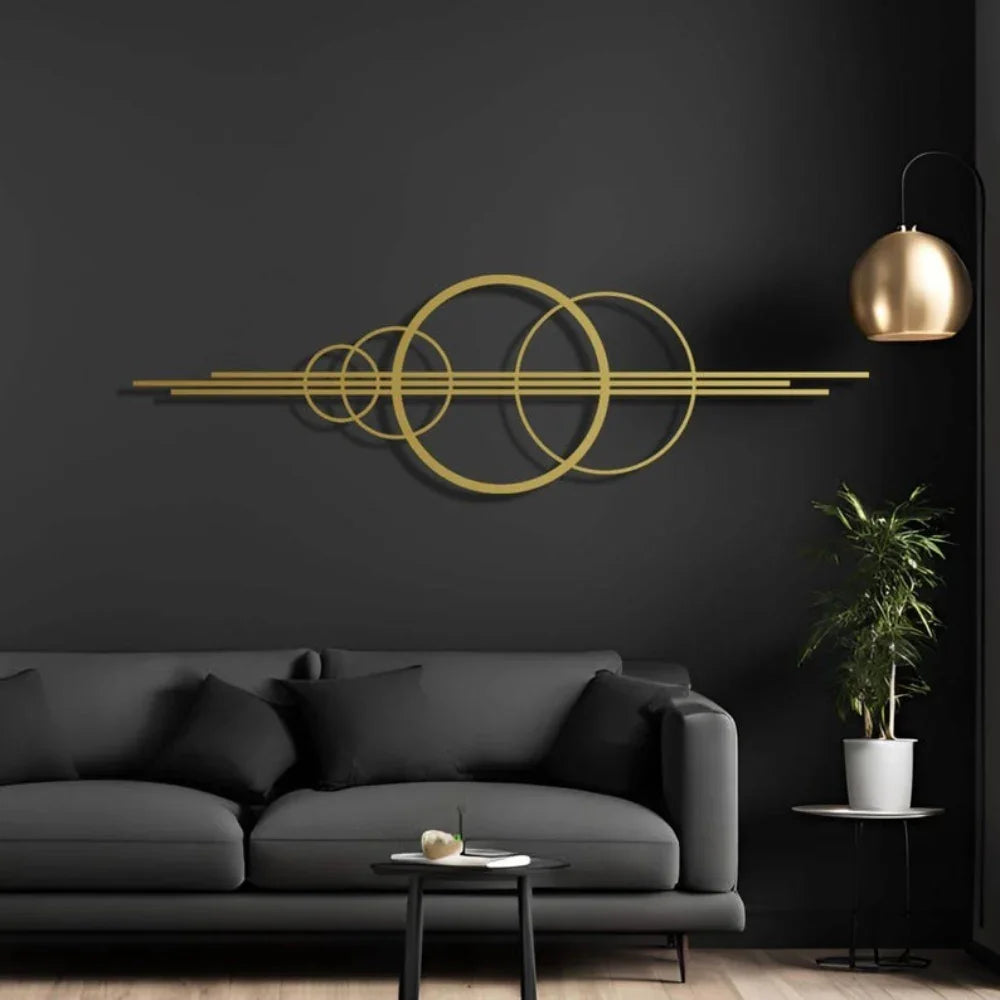 Modern Metal Wall Art - Black Interlocking Circles Geometric Design, Minimalist Iron Wall Decor for Living Room & Home Office, Horizontal or Vertical Hanging, Easy Installation with Hardware, Holiday Gift for Christmas, Valen - House of Avana