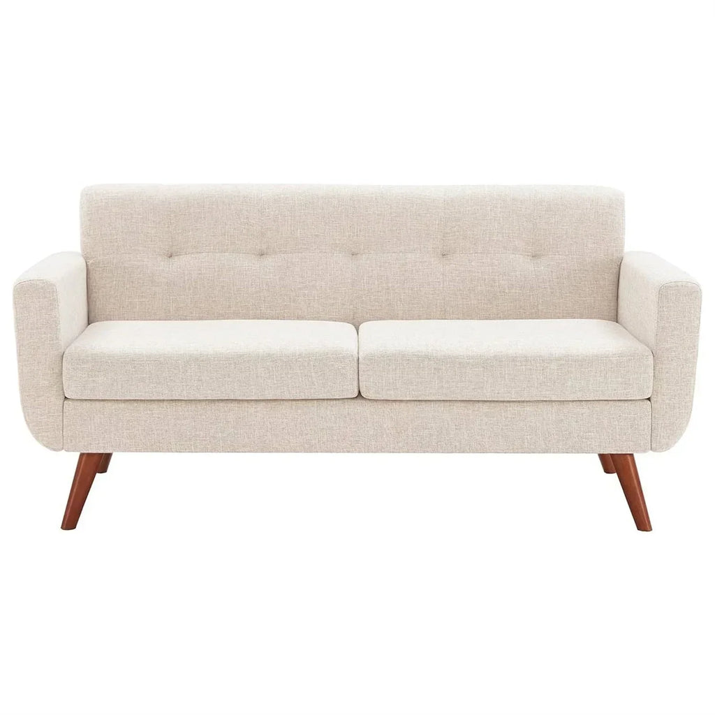 Modern Mid-Century Beige Cotton Polyester Upholstered Sofa Loveseat