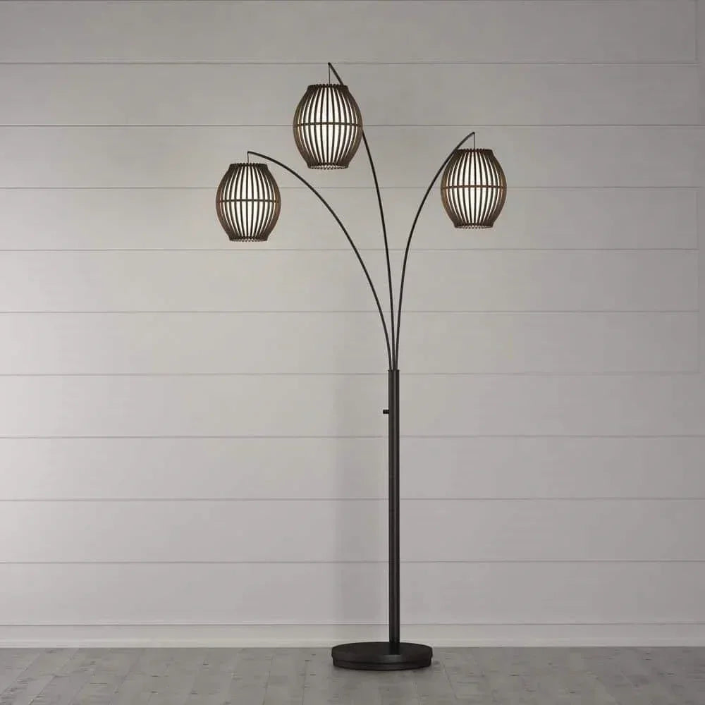 Modern Mid-Century Bohemian 82-inch Arch Floor Lamp with 3 Barrel Lights