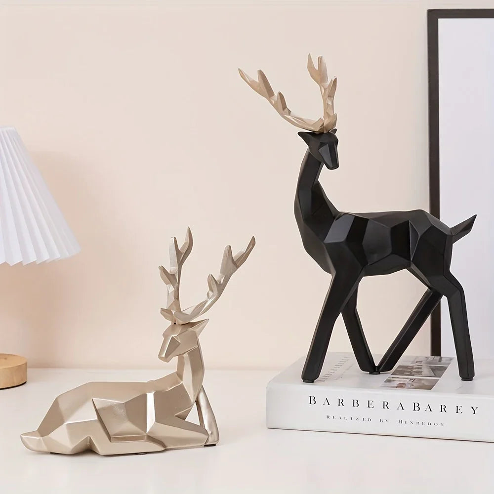 Modern Minimalist Resin Deer & Reindeer Sculpture - & Golden Abstract Animal Figurine, Elegant Home Decor for Living Room, Bedroom, Office, Christmas, Indoor Decoration, Scandinavian Style, Decorative Figurine, Office Decorat House Of Avana