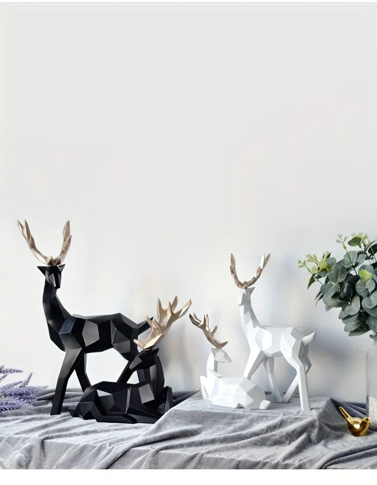 Modern Minimalist Resin Deer & Reindeer Sculpture - & Golden Abstract Animal Figurine, Elegant Home Decor for Living Room, Bedroom, Office, Christmas, Indoor Decoration, Scandinavian Style, Decorative Figurine, Office Decorat House Of Avana