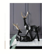 Modern Minimalist Resin Deer & Reindeer Sculpture - & Golden Abstract Animal Figurine, Elegant Home Decor for Living Room, Bedroom, Office, Christmas, Indoor Decoration, Scandinavian Style, Decorative Figurine, Office Decorat House Of Avana
