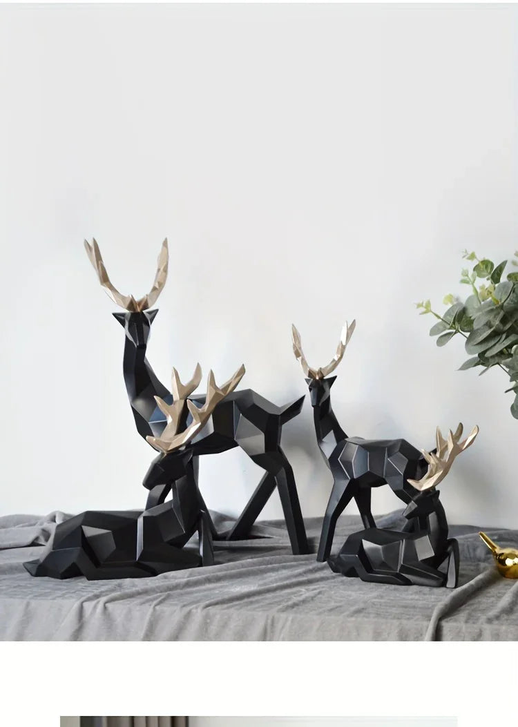 Modern Minimalist Resin Deer & Reindeer Sculpture - & Golden Abstract Animal Figurine, Elegant Home Decor for Living Room, Bedroom, Office, Christmas, Indoor Decoration, Scandinavian Style, Decorative Figurine, Office Decorat House Of Avana