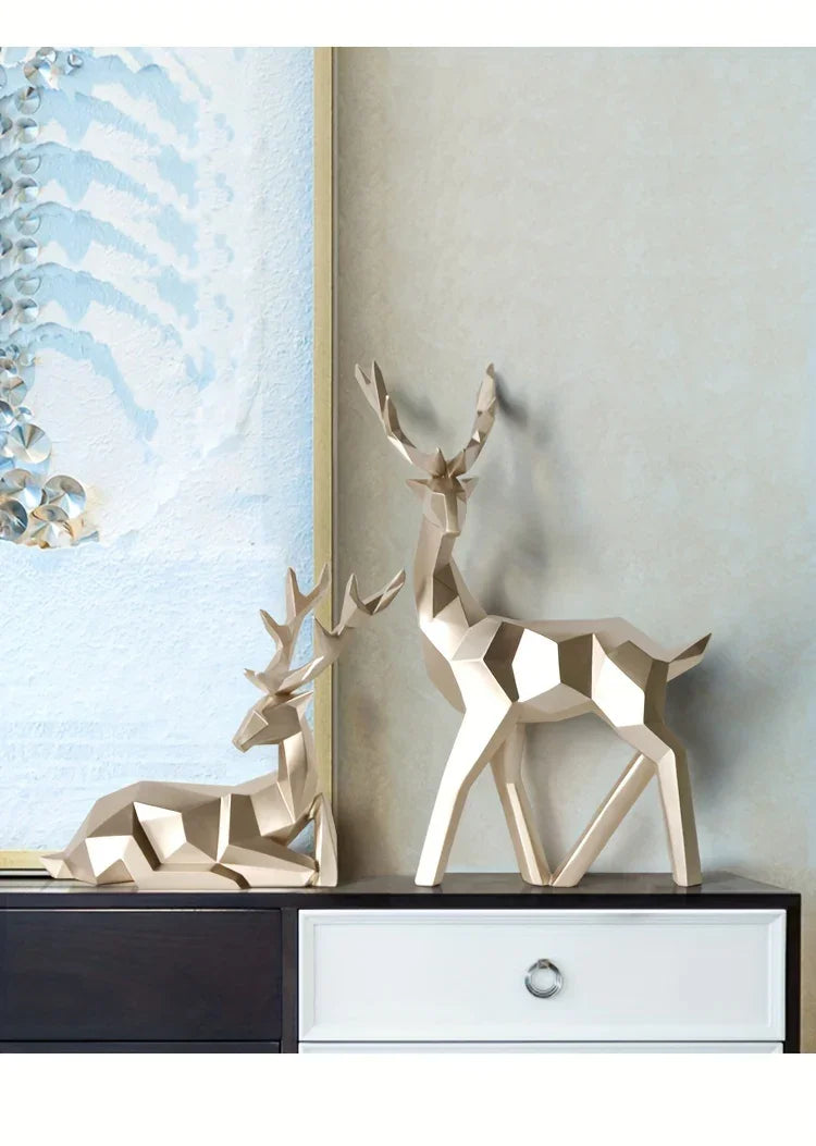 Modern Minimalist Resin Deer & Reindeer Sculpture - & Golden Abstract Animal Figurine, Elegant Home Decor for Living Room, Bedroom, Office, Christmas, Indoor Decoration, Scandinavian Style, Decorative Figurine, Office Decorat House Of Avana