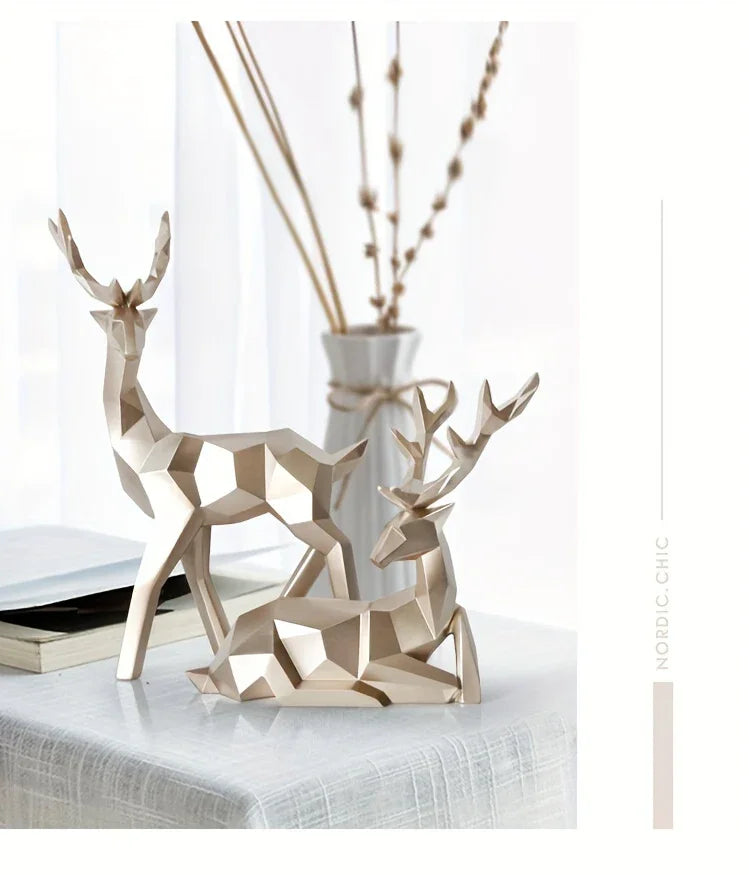 Modern Minimalist Resin Deer & Reindeer Sculpture - & Golden Abstract Animal Figurine, Elegant Home Decor for Living Room, Bedroom, Office, Christmas, Indoor Decoration, Scandinavian Style, Decorative Figurine, Office Decorat House Of Avana