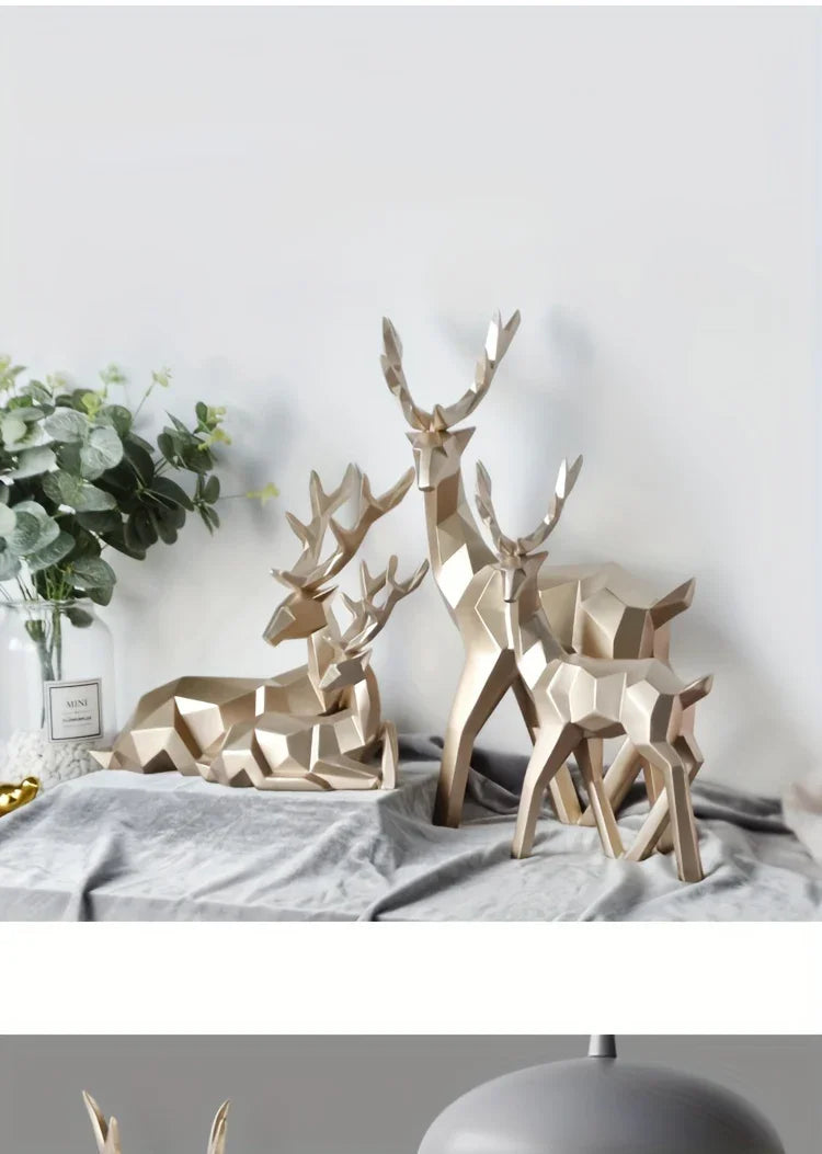 Modern Minimalist Resin Deer & Reindeer Sculpture - & Golden Abstract Animal Figurine, Elegant Home Decor for Living Room, Bedroom, Office, Christmas, Indoor Decoration, Scandinavian Style, Decorative Figurine, Office Decorat House Of Avana