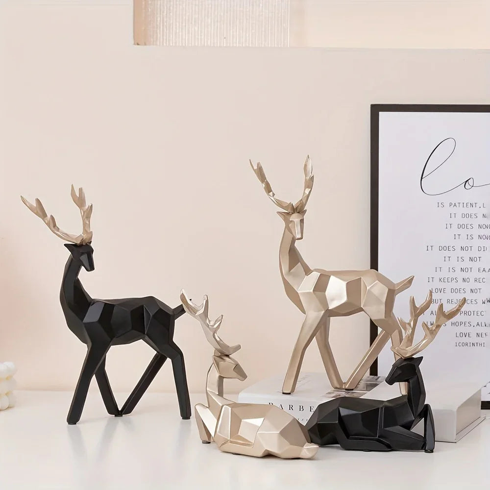 Modern Minimalist Resin Deer & Reindeer Sculpture - & Golden Abstract Animal Figurine, Elegant Home Decor for Living Room, Bedroom, Office, Christmas, Indoor Decoration, Scandinavian Style, Decorative Figurine, Office Decorat House Of Avana