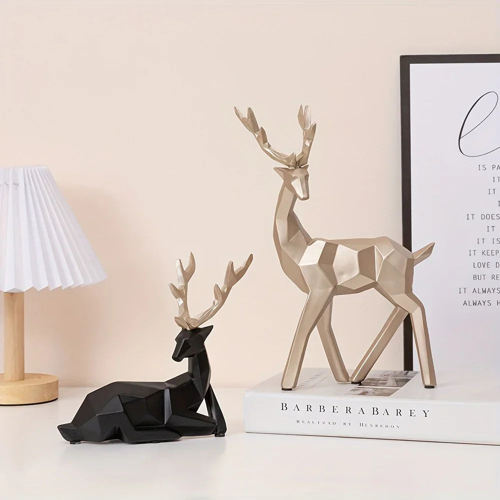 Modern Minimalist Resin Deer & Reindeer Sculpture - & Golden Abstract Animal Figurine, Elegant Home Decor for Living Room, Bedroom, Office, Christmas, Indoor Decoration, Scandinavian Style, Decorative Figurine, Office Decorat House Of Avana