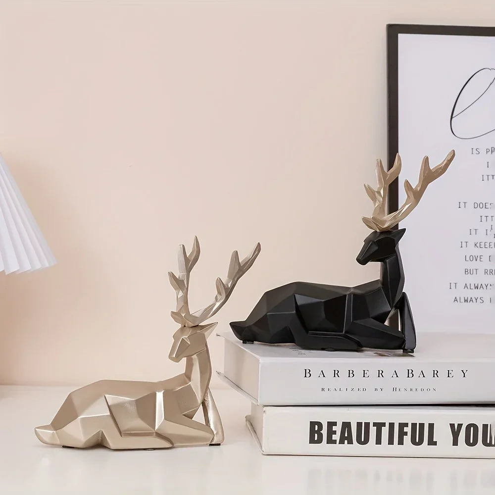 Modern Minimalist Resin Deer & Reindeer Sculpture - & Golden Abstract Animal Figurine, Elegant Home Decor for Living Room, Bedroom, Office, Christmas, Indoor Decoration, Scandinavian Style, Decorative Figurine, Office Decorat House Of Avana