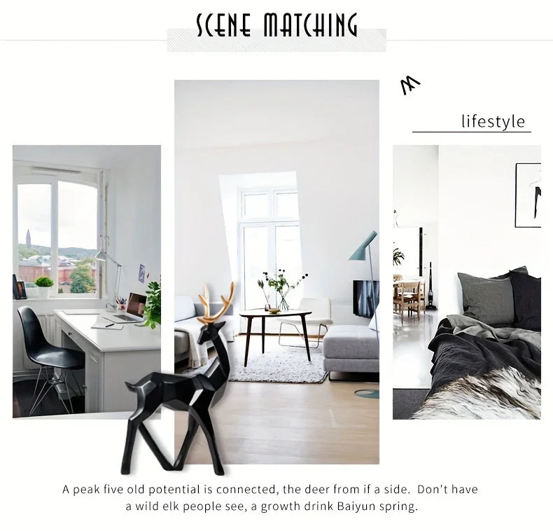 Modern Minimalist Resin Deer & Reindeer Sculpture - & Golden Abstract Animal Figurine, Elegant Home Decor for Living Room, Bedroom, Office, Christmas, Indoor Decoration, Scandinavian Style, Decorative Figurine, Office Decorat House Of Avana