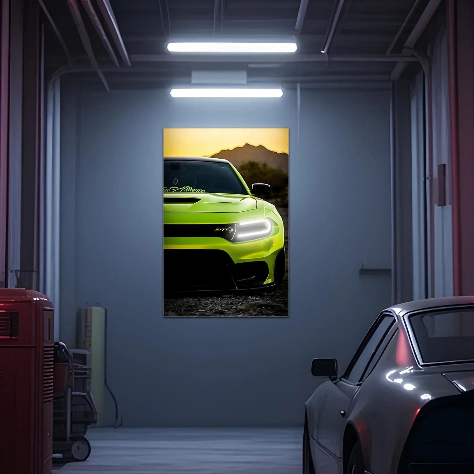 Modern Muscle Car Neon Wall Art - UV Printed LED Plexiglass Sign for Garage, Man Cave & Racing Fans - Adjustable Light and Free Shipping Peony Atelier