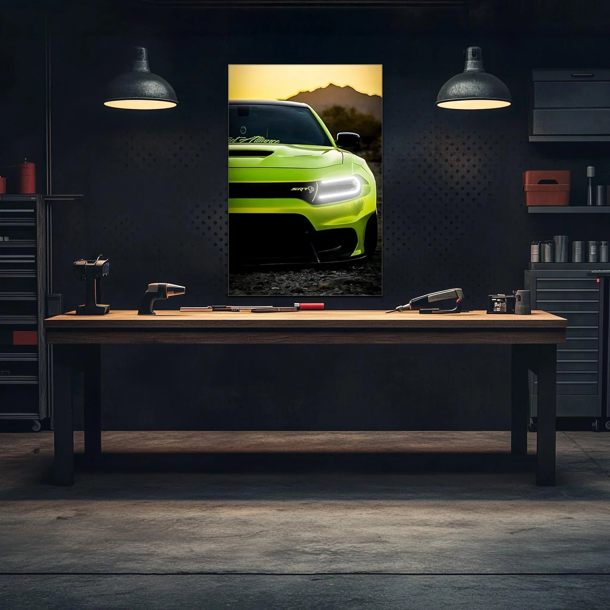 Modern Muscle Car Neon Wall Art - UV Printed LED Plexiglass Sign for Garage, Man Cave & Racing Fans - Adjustable Light and Free Shipping Peony Atelier