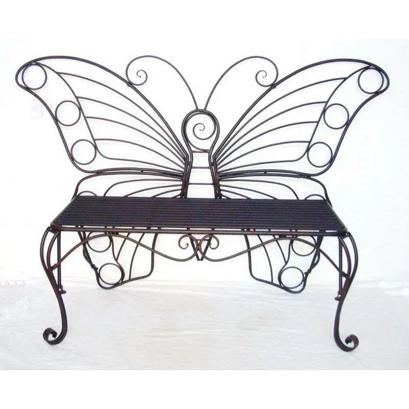 Modern Outdoor Butterfly Garden Bench in Black Metal Finish