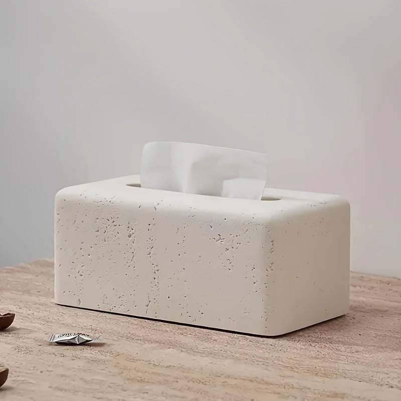 1pc Resin Modern Tissue Box Holder, 8.66" x 4.72" Rectangular Artistic Faux Stone Design Paper Towel Holder, Suitable for Home and Bathroom Decor, Bedroom and Living Room Tabletop Storage, Office Home Decor House Of Avana