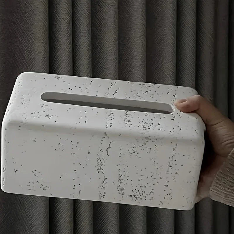 1pc Resin Modern Tissue Box Holder, 8.66" x 4.72" Rectangular Artistic Faux Stone Design Paper Towel Holder, Suitable for Home and Bathroom Decor, Bedroom and Living Room Tabletop Storage, Office Home Decor House Of Avana