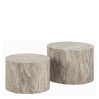 Dice Round Coffee Table Set in Grey Marble or Light Travertine Effect House Of Avana