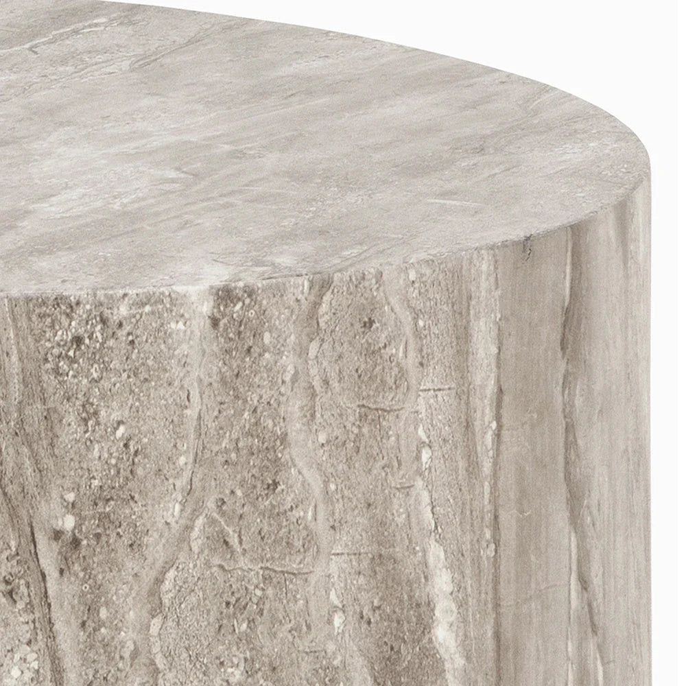 Dice Round Coffee Table Set in Grey Marble or Light Travertine Effect House Of Avana