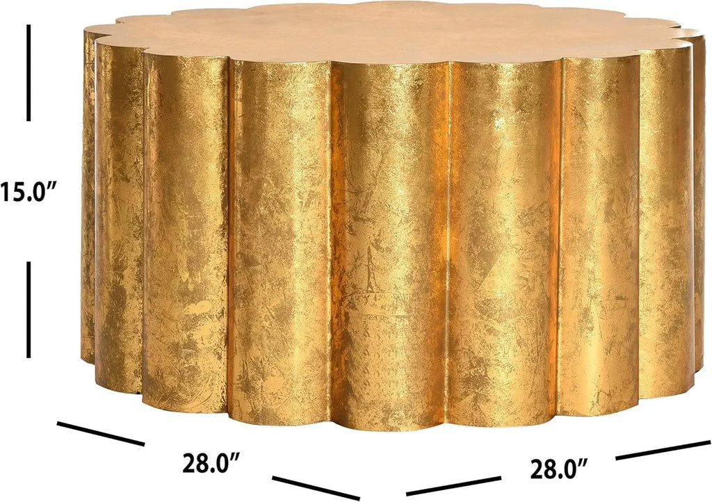 Round gold coffee table, modern metal base, sleek surface - House of Avana