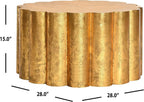 Round gold coffee table, modern metal base, sleek surface - House of Avana