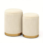  Velvet Storage Ottoman Set of 2 Modern Round Ottoman w/ Storage for Living Room House Of Avana