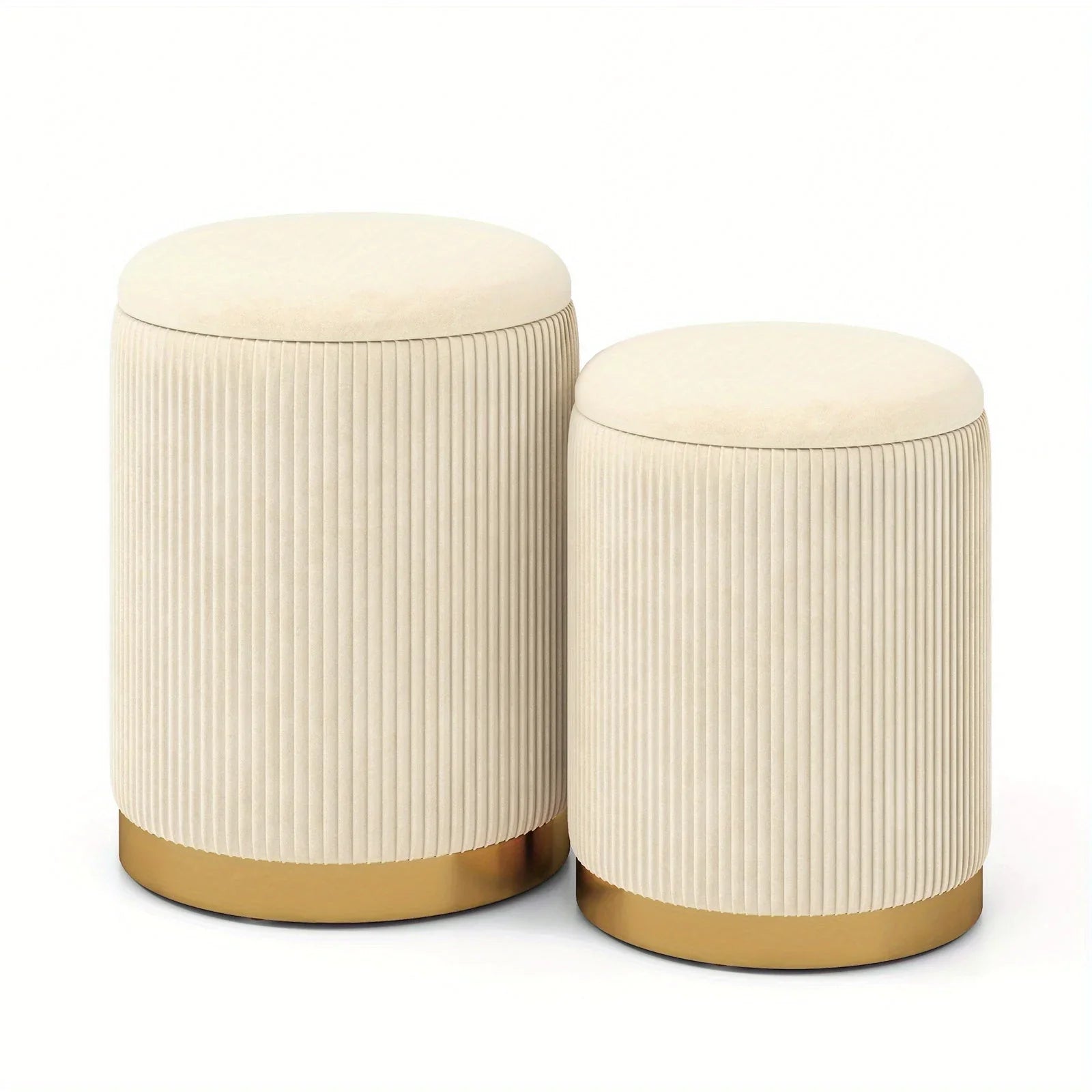  Velvet Storage Ottoman Set of 2 Modern Round Ottoman w/ Storage for Living Room House Of Avana