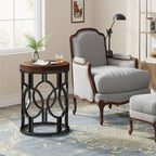 [Modern Round Side Table] 1pc Modern Round Side Table | Industrial Circular End Table with Metal Frame for Living Room or Bedroom, Easy to Assemble, Country Brown, Multifunctional Storage Table with Wood Veneer Top, Contempor House Of Avana