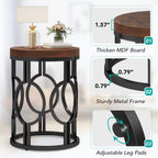 [Modern Round Side Table] 1pc Modern Round Side Table | Industrial Circular End Table with Metal Frame for Living Room or Bedroom, Easy to Assemble, Country Brown, Multifunctional Storage Table with Wood Veneer Top, Contempor House Of Avana