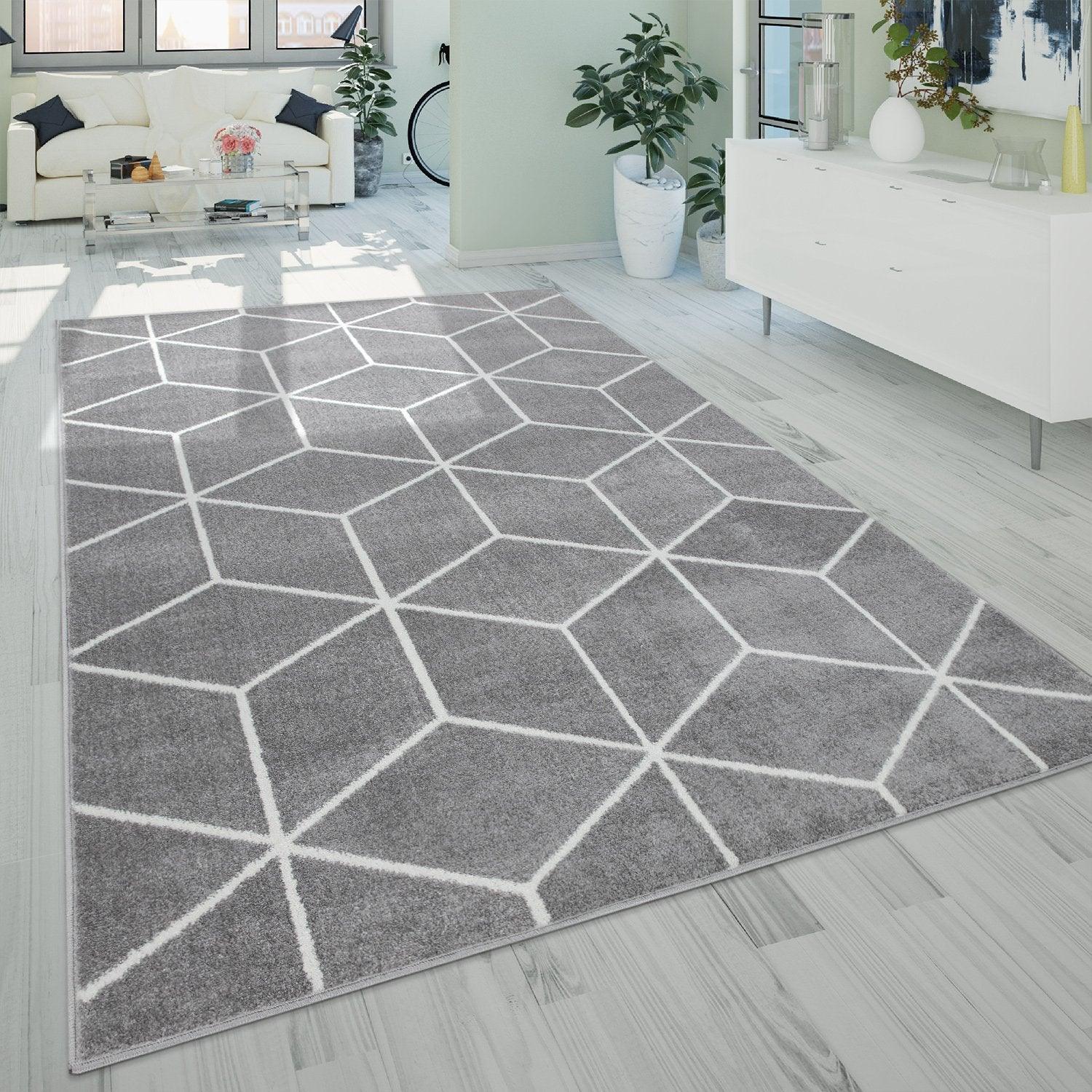 Modern Rug Stella Geometric Design - Grey White RugYourHome
