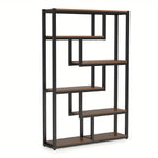 6-Shelf Modern Bookcase with Staggered Shelves & Sturdy Metal Frame - 69" Tall Hardwood & Engineered Wood Storage Shelf, Brown Finish Open Back Design for Living Room, Office, Bedroom - Easy Assembly, Bookshelf Decor, Versati House Of Avana