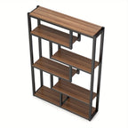 6-Shelf Modern Bookcase with Staggered Shelves & Sturdy Metal Frame - 69" Tall Hardwood & Engineered Wood Storage Shelf, Brown Finish Open Back Design for Living Room, Office, Bedroom - Easy Assembly, Bookshelf Decor, Versati House Of Avana