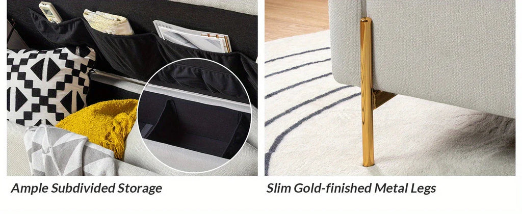 [Modern Storage Ottoman] Comfy Modern Storage Ottoman Bench with Throw Pillows - Metal Leg Bedroom Bench for End of Bed, Entryway - Mustard House Of Avana