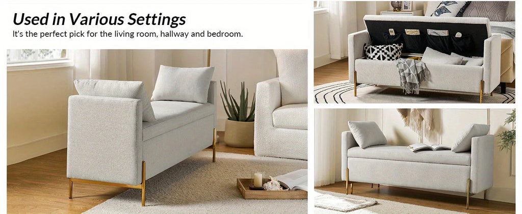 [Modern Storage Ottoman] Comfy Modern Storage Ottoman Bench with Throw Pillows - Metal Leg Bedroom Bench for End of Bed, Entryway - Mustard House Of Avana