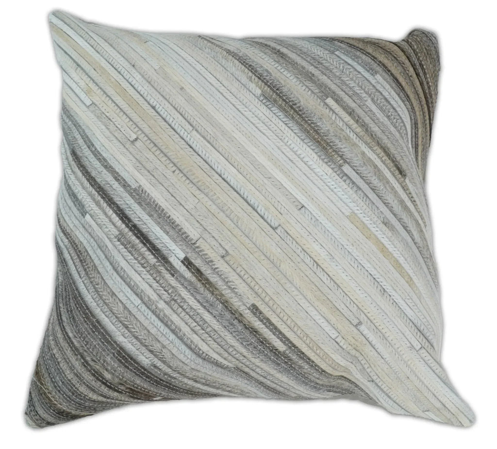 Modern Stripes Ivory and Gray Genuine Leather Accent Pillow, Cushion | PL17 The Rug Decor