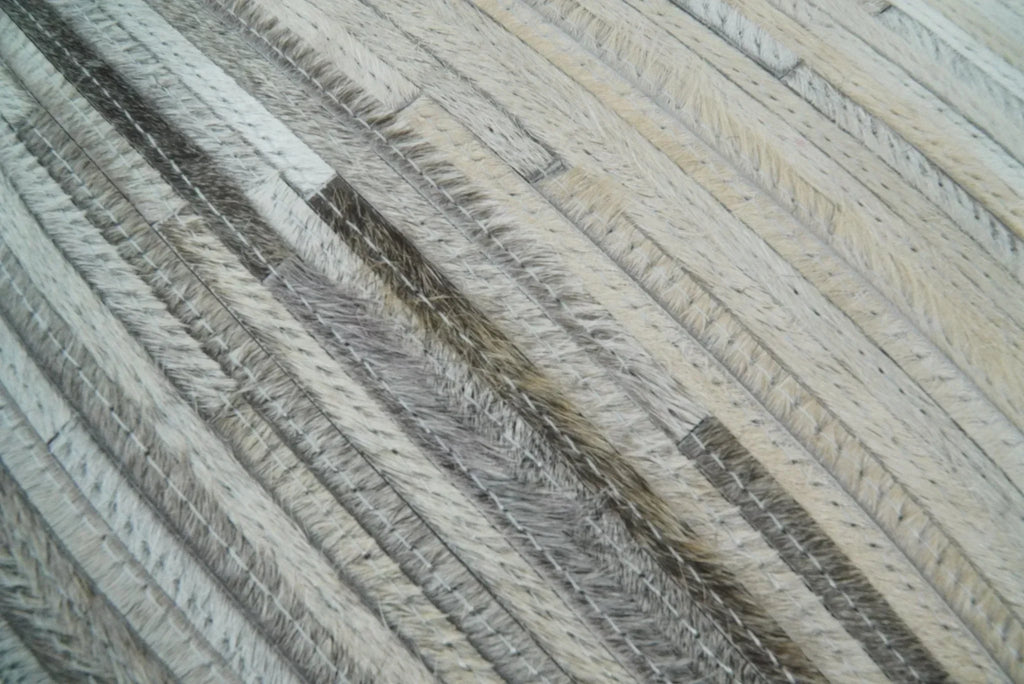 Modern Stripes Ivory and Gray Genuine Leather Accent Pillow, Cushion | PL17 The Rug Decor