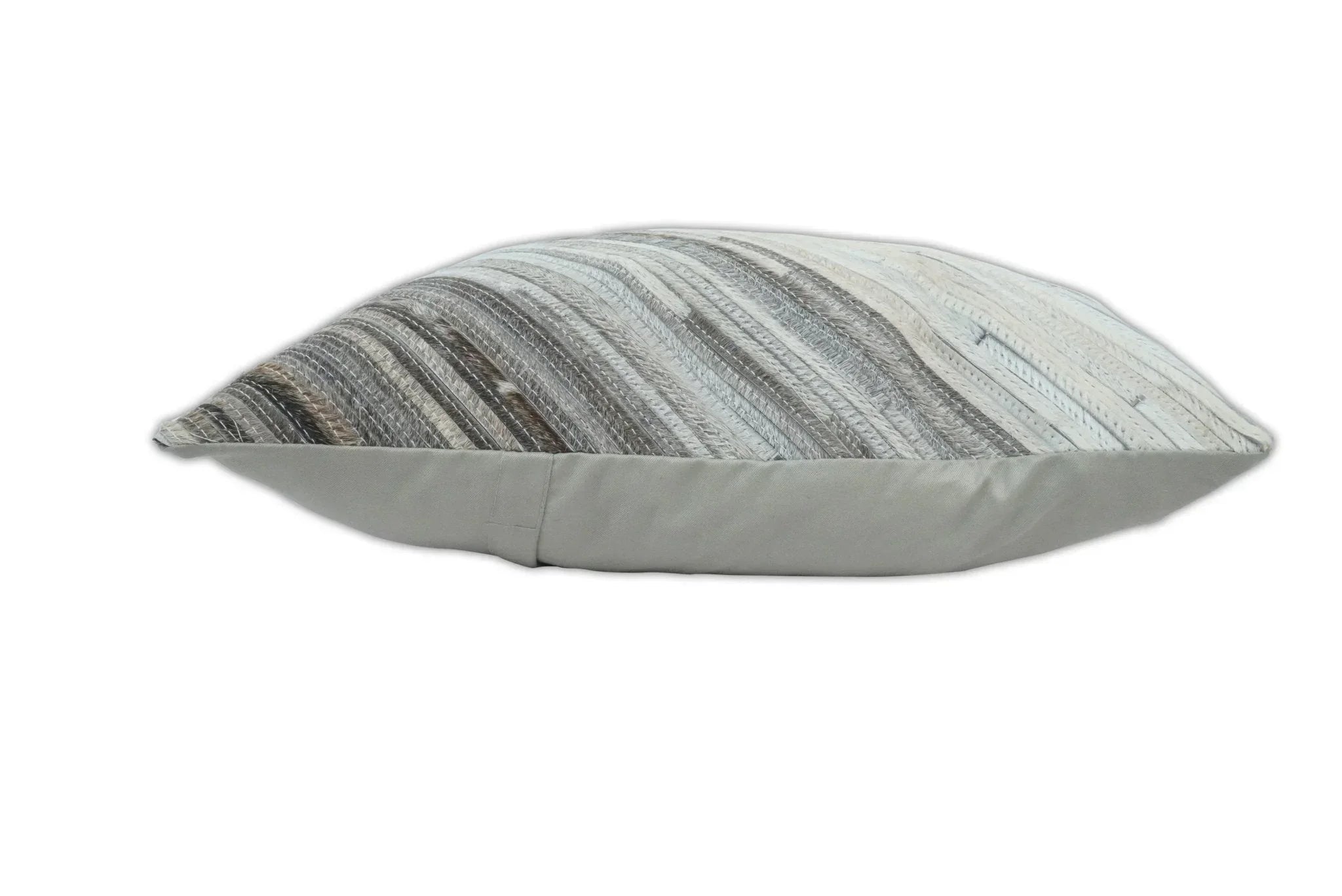 Modern Stripes Ivory and Gray Genuine Leather Accent Pillow, Cushion | PL17 The Rug Decor
