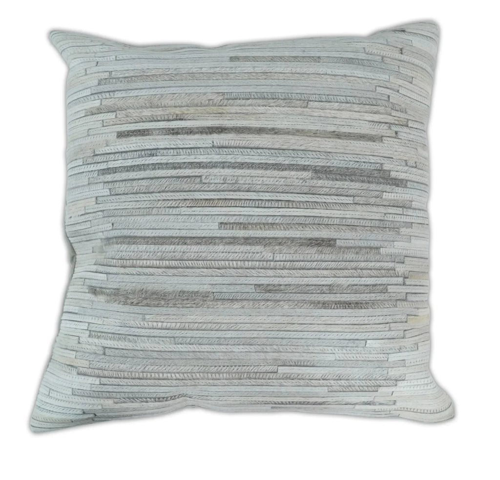 Modern Stripes Ivory and Gray Genuine leather Pillow with Insert, Cushion | PL16 The Rug Decor