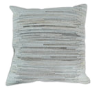 Modern Stripes Ivory and Gray Genuine leather Pillow with Insert, Cushion | PL16 The Rug Decor