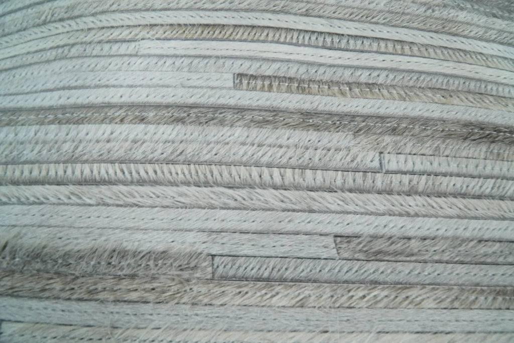 Modern Stripes Ivory and Gray Genuine leather Pillow with Insert, Cushion | PL16 The Rug Decor