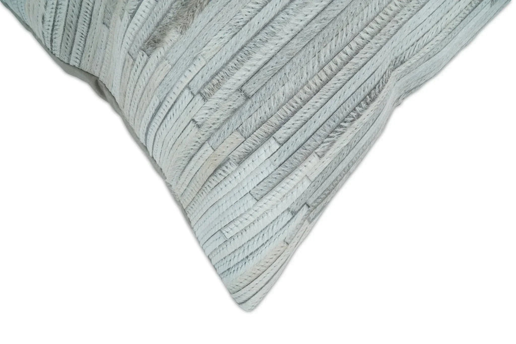 Modern Stripes Ivory and Gray Genuine leather Pillow with Insert, Cushion | PL16 The Rug Decor