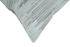 Modern Stripes Ivory and Gray Genuine leather Pillow with Insert, Cushion | PL16 The Rug Decor