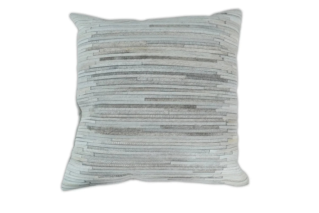 Modern Stripes Ivory and Gray Genuine leather Pillow with Insert, Cushion | PL16 The Rug Decor