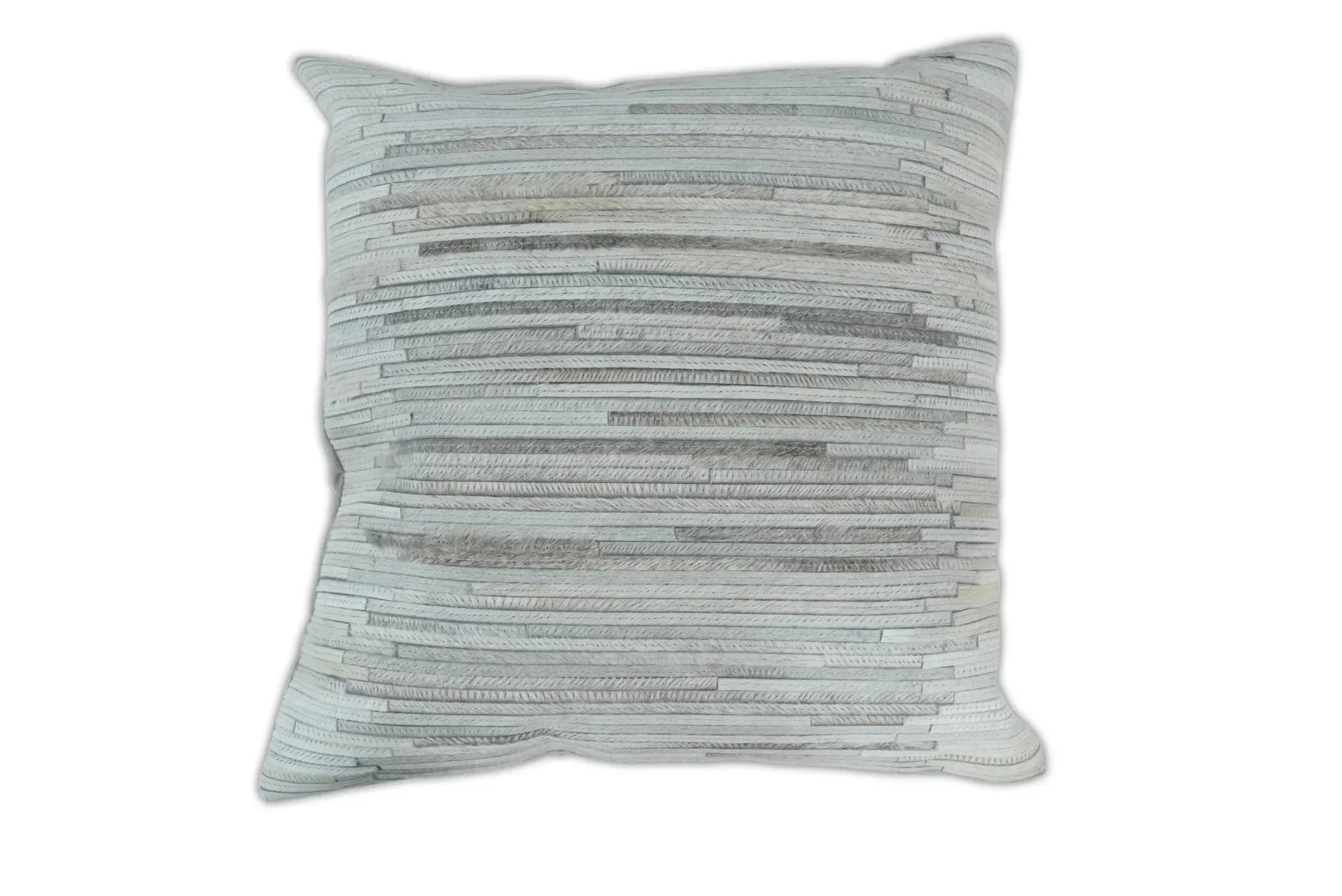 Modern Stripes Ivory and Gray Genuine leather Pillow with Insert, Cushion | PL16 The Rug Decor