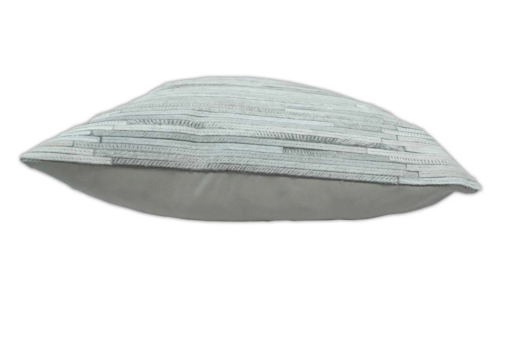 Modern Stripes Ivory and Gray Genuine leather Pillow with Insert, Cushion | PL16 The Rug Decor