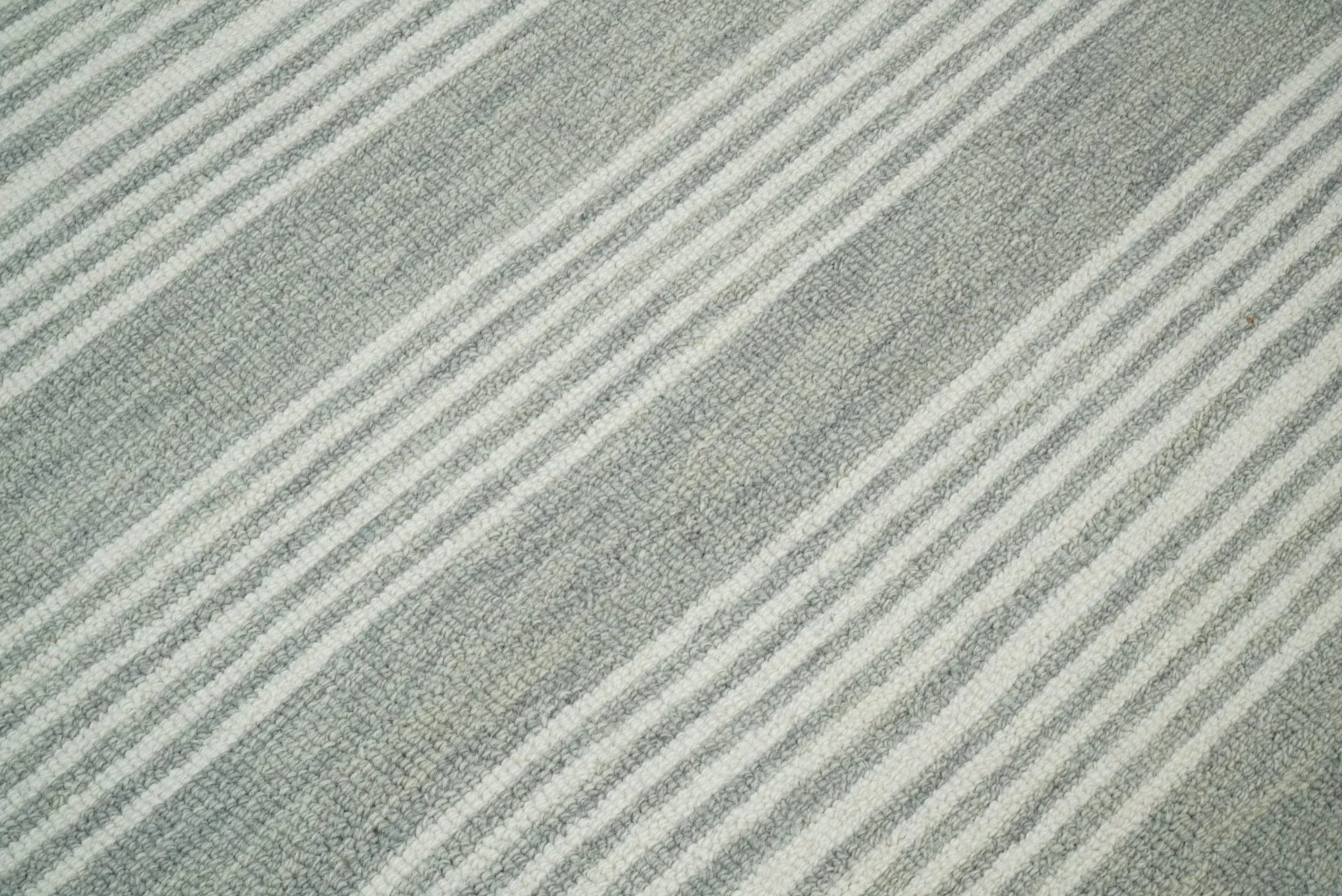 Modern Stripes Pattern Grey and Ivory Hand Tufted Wool Area Rug
