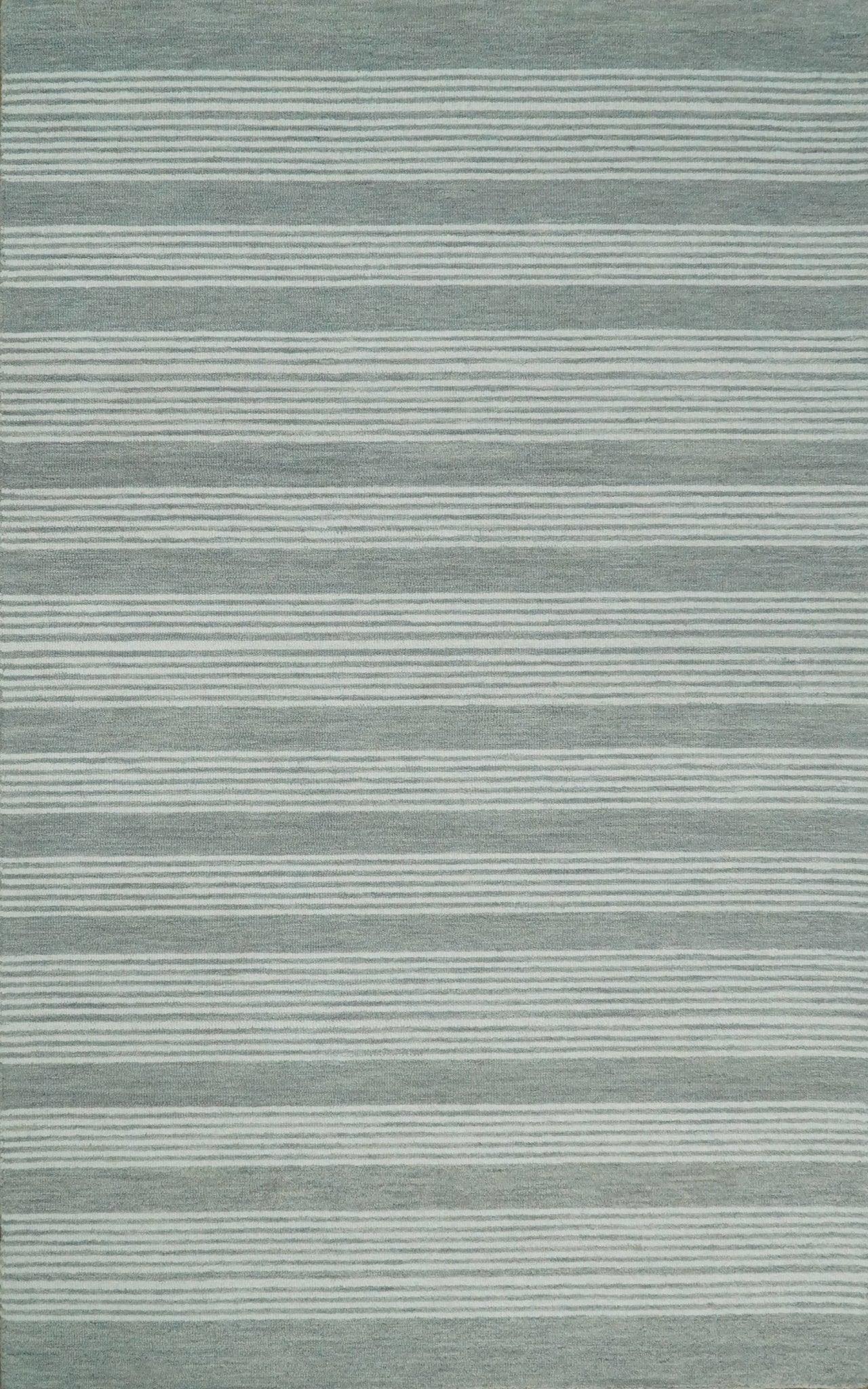 Modern Stripes Pattern Grey and Ivory Hand Tufted Wool Area Rug